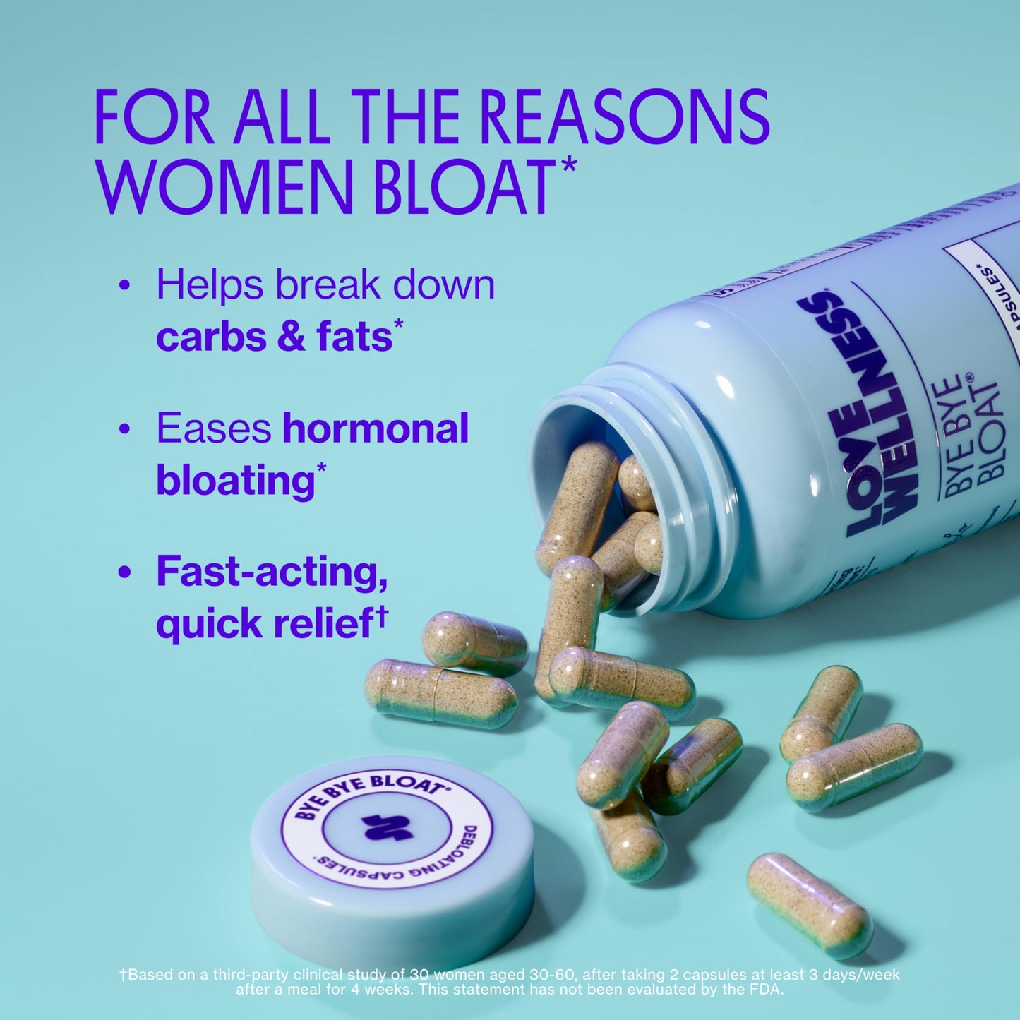 Love Wellness Bye Bye Bloat | Digestive Enzymes for Fast Acting Bloating Relief for Women | Helps Reduce Water Retention & Gas Relief | Supports Digestive Health Love WellnessUS supplements