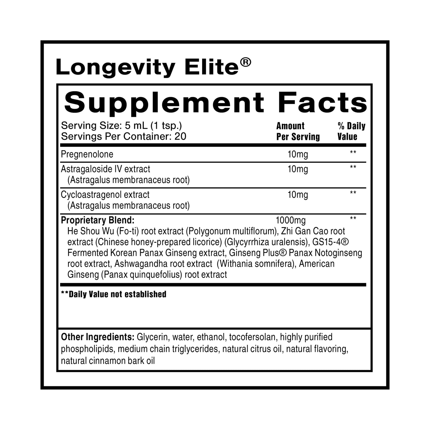Quicksilver Scientific Longevity Elite - Liposomal Adaptogen + Pregnenolone Tonic - Herbal Supplements Designed for Age Optimization Support While Targeting AMPK, Sirtuins + Telomeres (100ml) Quicksilver ScientificUS supplements