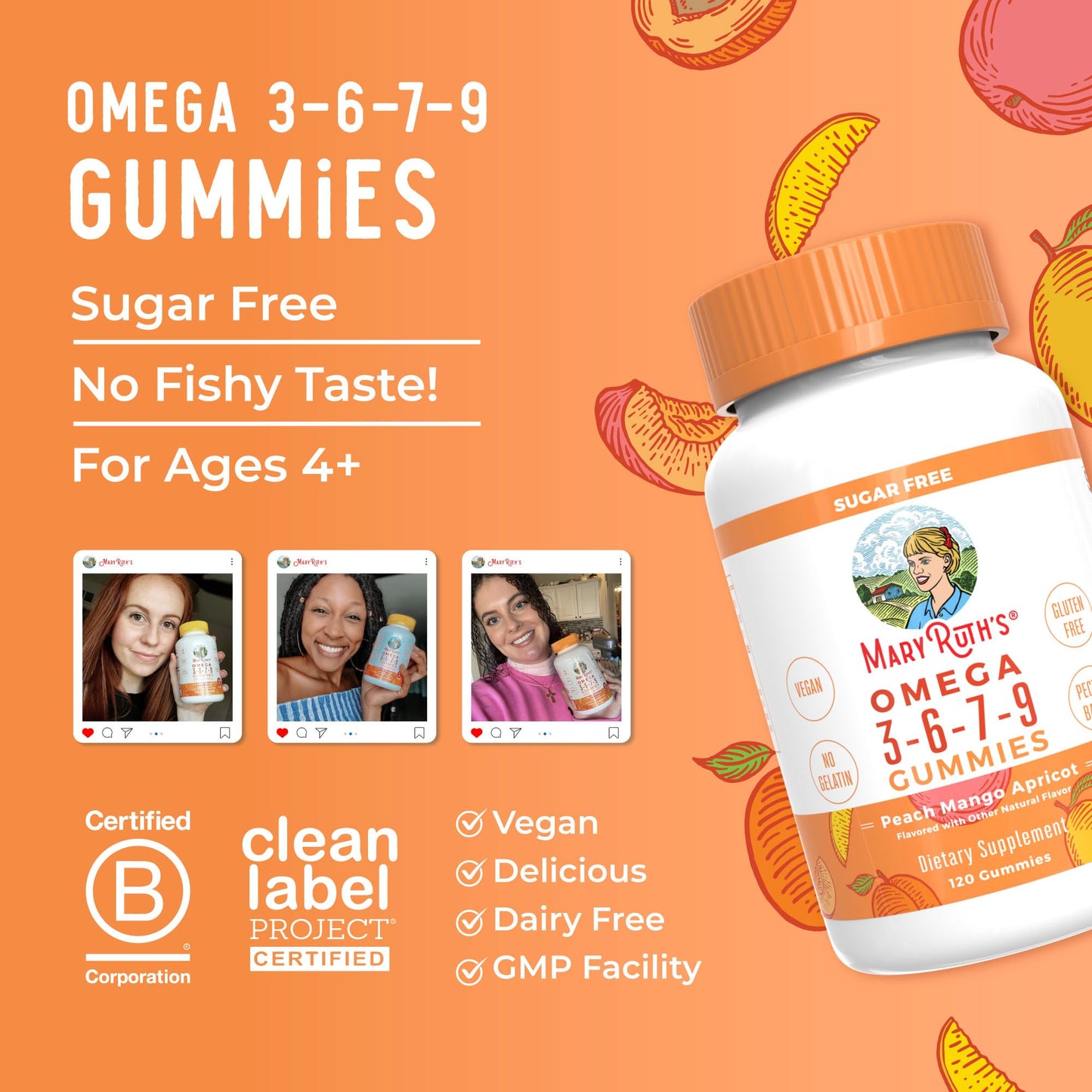 MaryRuth Organics Vegan Omega 3 6 7 9 Gummies | Up to 4 Month Supply | Omega 3 Supplement with Flaxseed Oil | Omega 3 Gummies MARYRUTH'SUS supplements