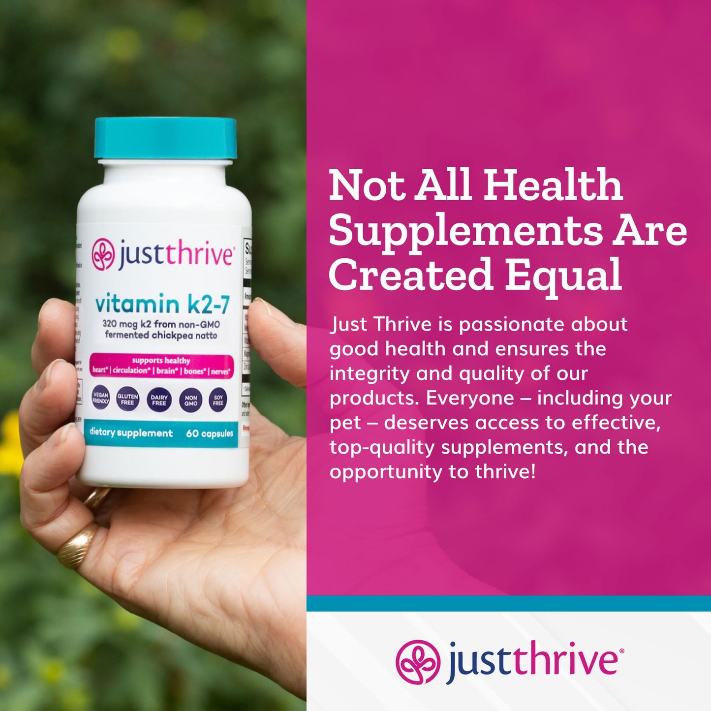 Just Thrive Vitamin K2-7 - Bone, Brain, and Heart Health K2 Vitamin Supplement, 60 Capsules Just ThriveUS supplements