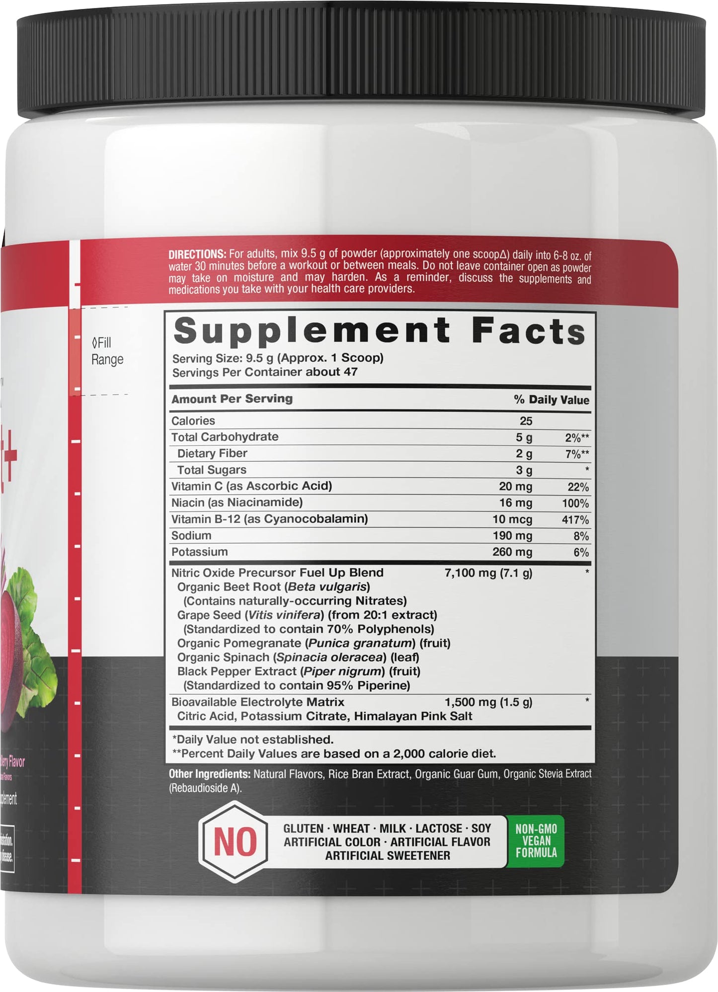 Nitric Oxide Beet Root Powder | 16 oz (454g) | Natural Mixed Berry Flavor | with Nitrates HorbäachUS supplements