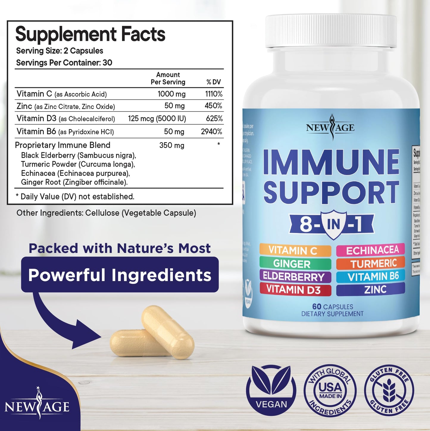 NEW AGE 8 in 1 Immune Support Booster Supplement with Echinacea, Vitamin C NEW AGEUS supplements