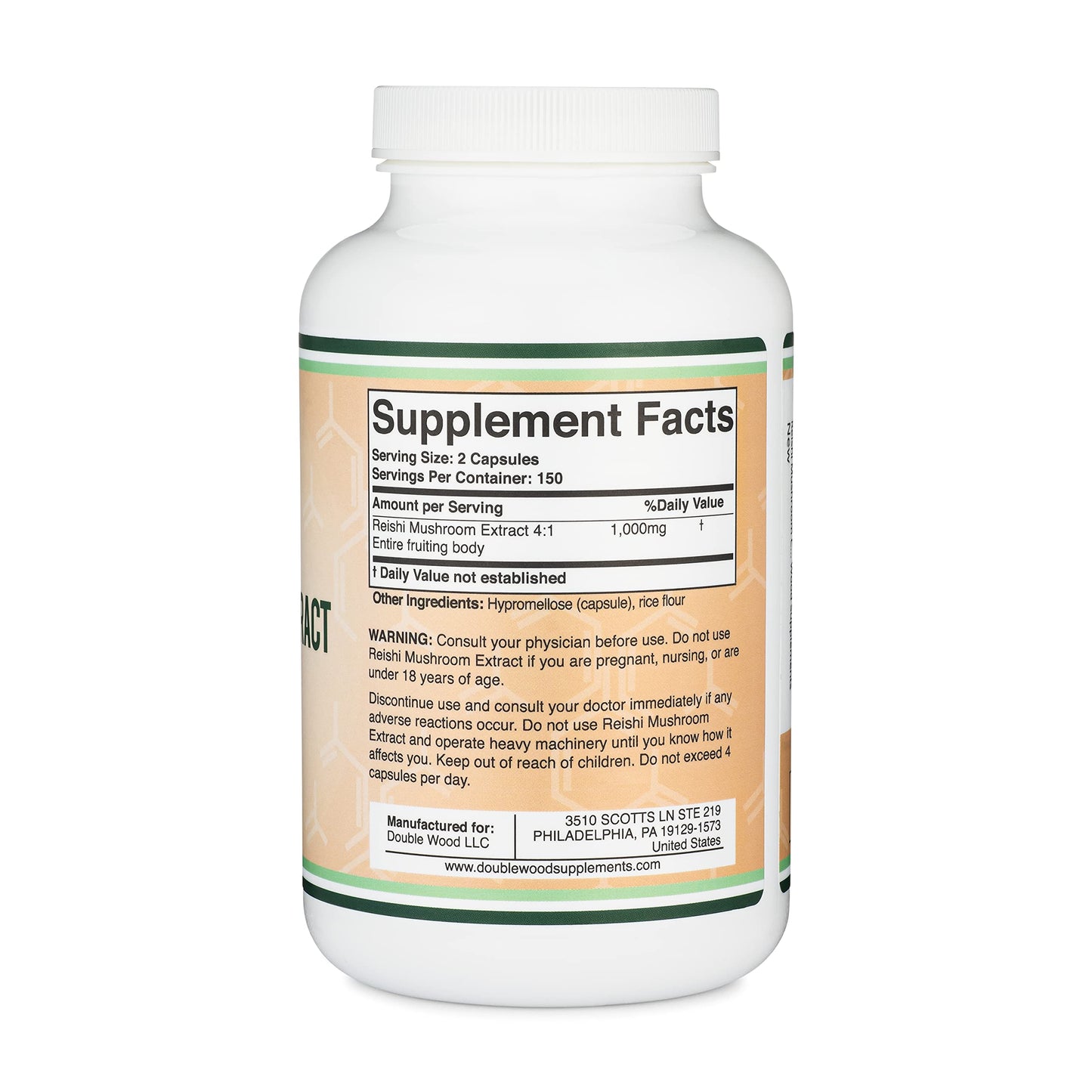 Reishi Mushroom Capsules (4:1 Ganoderma Extract, 1,000mg Red Reishi Powder Servings) Double Wood SupplementsUS supplements