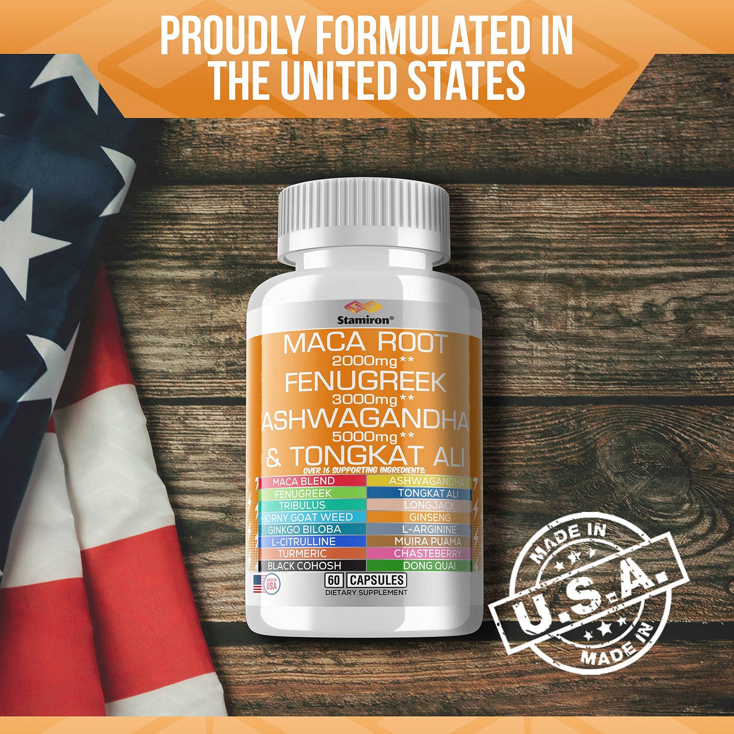 Stamiron Maca Root 2000mg Fenugreek 3000mg Ashwagandha 5000mg Supplement StamironUS supplements