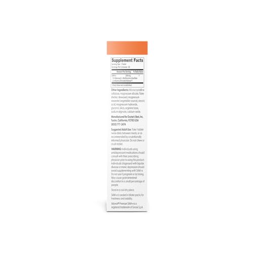Doctor's Best SAM-e Mood & Joint Support & Liver Health (Pharmaceutical Grade/Non-GMO/Gluten Free/Vegetarian), Tablet, 60 Count (Pack of 1) Doctor's BESTAu supplements