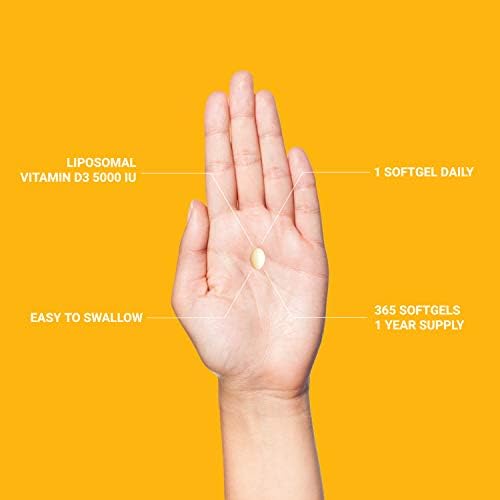 UpNourish Liposomal Vitamin D3 5000 IU Softgels - 1 Year Supply | Organic Coconut Oil Infused Vitamin D Supplements - Support Bone, Dental, Heart, Mood & Immune Health - Non GMO Gluten Free - 365 ct UpNourishAu supplements