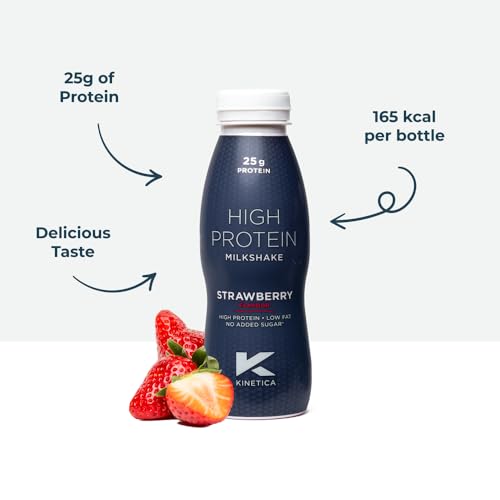 Kinetica Ready-to-Drink Protein Shake, 12 X 330mls, 165 cals, 25g Protein per Bottle, Low Fat (Strawberry) KineticaAu supplements