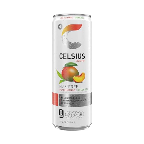 CELSIUS Peach Mango Green Tea, Functional Essential Energy Drink 12 Fl Oz (Pack of 12) CELSIUSUS supplements