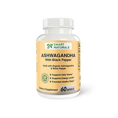 Smart Naturals Organic Ashwagandha with Black Pepper Herbal Supplements, Relieves Smart NaturalsUS supplements