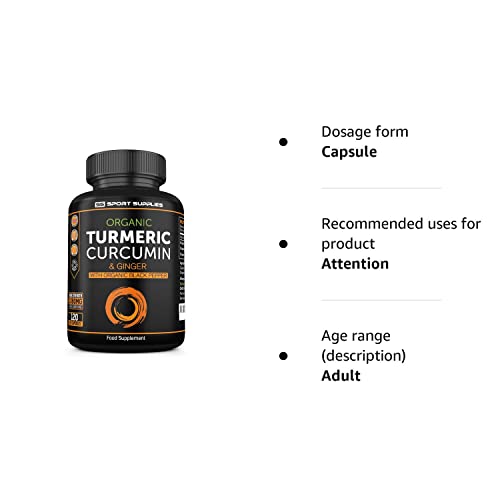 Organic Turmeric Capsules High Strength and Black Pepper with Active Curcumin SS Sport SuppliesUS supplements