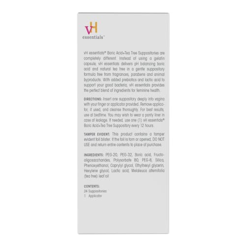 vH essentials Boric Acid + Tea Tree Vaginal Suppositories - Prebiotics Formula with Lactic Acid vH essentialsAu supplements