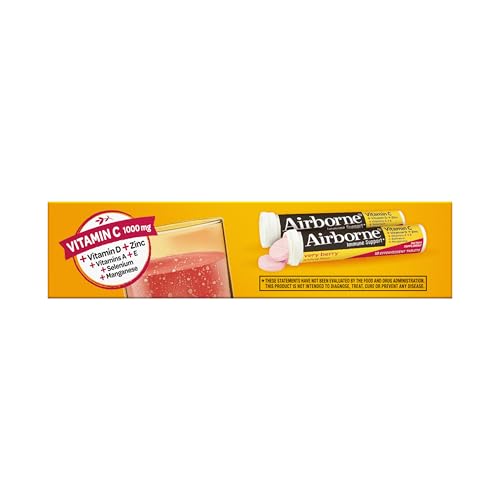 Vitamin C 1000mg (per serving) - Airborne Very Berry Effervescent Tablets (36 count in a box), Gluten-Free Immune Support Supplement, With Vitamins A C E, ZINC, Selenium, Echinacea & Ginger AirborneAu supplements