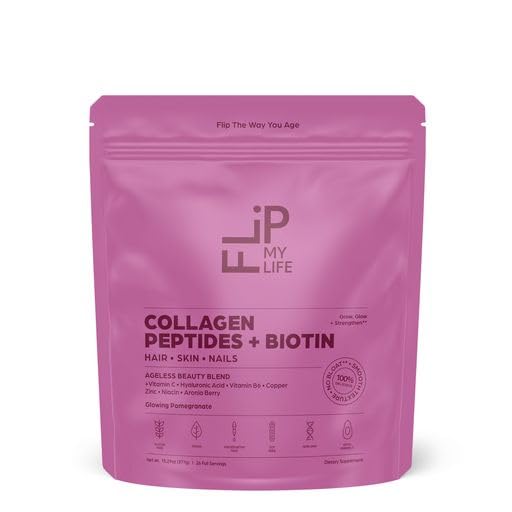 Flip My Life Collagen Peptides + Biotin, Hyaluronic Acid & Vitamin C - For Hair, Skin, Nails - Gut Health/Joint Support - Ageless Beauty Blend Supplement Powder for Men/Women - 9g Protein—26 Servings Flip My LifeAu supplements