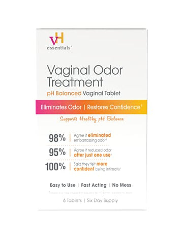 vH essentials Vaginal Odor Treatment - pH Balanced Vaginal Suppositories - 6 Tablets With Applicator, White vH essentialsAu supplements