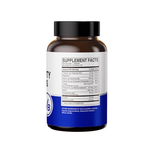 HUJ High-Activity B Vitamins - Supports Normal Energy Metabolism & Nerve System Health - Supplement with 8 B Vitamins, Inositol and D-Chiro Inositol - 60 Capsules. HUJAu supplements