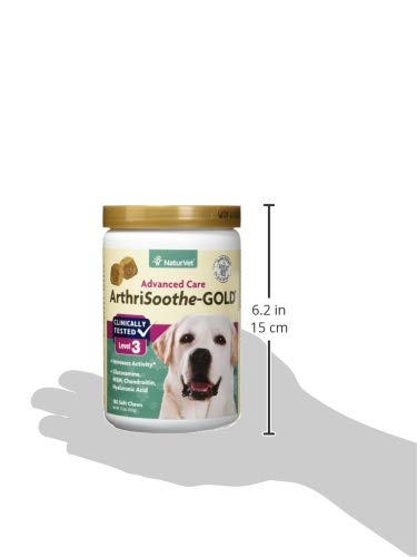 NaturVet ArthriSoothe-Gold Level 3 Advanced Joint Care for Dogs – Soft Chew Dog Supplement with Glucosamine, MSM, Chondroitin & Hyaluronic Acid – Wheat-Free Pet Supplements – 180 Ct. NaturVetAu supplements