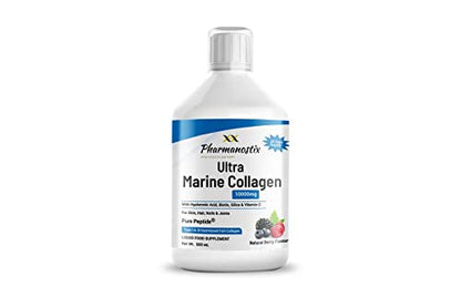 Marine Collagen Liquid 10000mg Sugar Free Berry Flavour, Hydrolysed Peptides, Hyaluronic Acid, Biotin, Silica, Vitamin C, Healthy Skin PharmanostixUS supplements