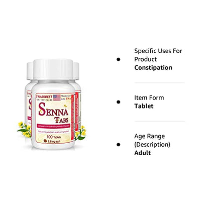 Senna Tablets 100 Ct. | Natural Vegetable Laxative [Made in USA] | Laxatives for Constipation UlaiUS supplements