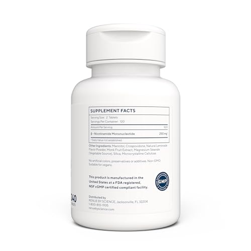 Renue By Science NMN Supplement | 240 Chewable Vegetarian Tablets - 125mg Nicotinamide Mononucleotide per Serving | Lemon Flavour - Manufactured in The USA Third-Party Tested Renue By ScienceUS supplements