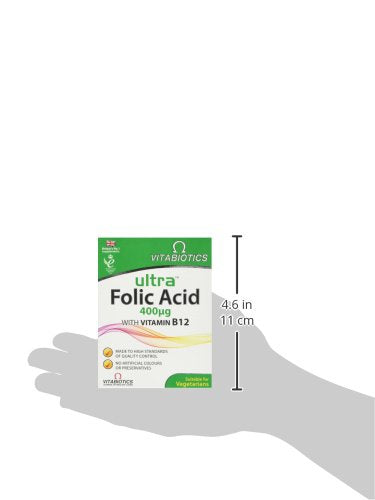 Vitabiotics Ultra Folic Acid Tablets 400 mcg Vitamin B9 with Vitamin B12-60 Tablets Vitabiotics UltraUS supplements