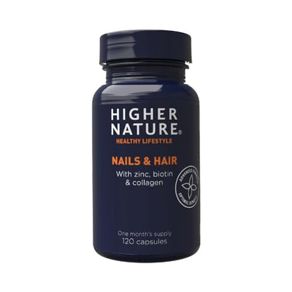 Higher Nature - Nails & Hair - Contains Zinc, Biotin & Collagen - Supports Beautiful Skin - 120 Capsules HIGHER NATUREUS supplements