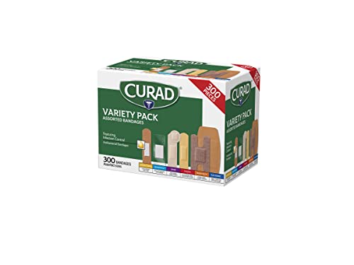 Curad Assorted Bandages Variety Pack 300 Pieces, Including Antibacterial CuradUS supplements