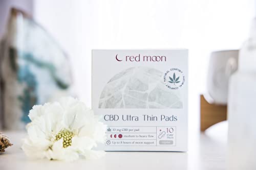 Red Moon Ultra Thin Hemp Pads (Pack of 10) Sanitary Pads for Women, Menstrual Pads- White Red MoonAu supplements