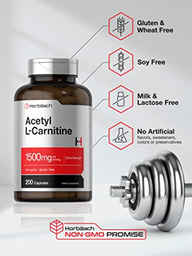 Acetyl L-Carnitine 1500mg | 200 Capsules | Extra Strength ALCAR Supplement | Non-GMO HorbäachUS supplements