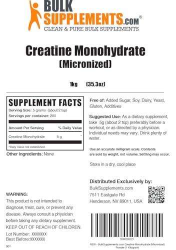 BulkSupplements Micronized Creatine Monohydrate Powder (1 kilogram) BULKSUPPLEMENTS.COMUS supplements