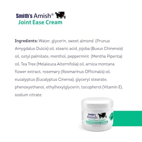 Smith Amish JointEase Soothing Cream 3 Pack (Three 4 oz Jars) with Arnica, Tea Tree, Eucalyptus, Peppermint and Rosemary Smith AmishAu supplements