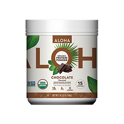ALOHA Organic Plant Based Protein Powder, Stevia Free, Chocolate, 19.6 oz, 15 Servings ALOHAUS supplements