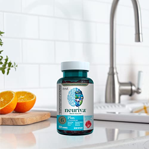 NEURIVA Plus Decaffeinated Nootropic Brain Supplement for Memory, Focus & Concentration & Cognitive Function, Clinically Tested NeuroFactor, Phosphatidylserine, Vitamins B6 B12,50ct Strawberry Gummies NEURIVAAu supplements