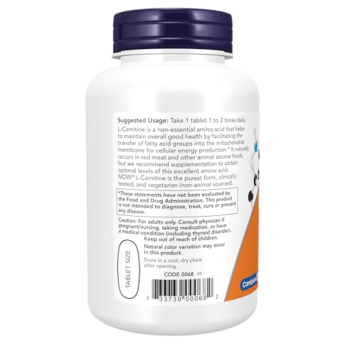 NOW Supplements, L-Carnitine 1,000 mg, Purest Form, Amino Acid, Fitness Support NOWAu supplements
