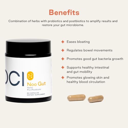 NOOCI NOO Gut, Gut + Skin: 3-in-1 Gut Health Supplement with Herbs, Probiotic & Postbiotic, Digestive Support for Bloating & Constipation, 60 Vegan Capsules NOOCIAu supplements