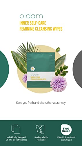 Oldam Feminine Flushable Wipes: 100% Vegan, pH-Balanced, Moisturizers & Essential Oils, Sensitive Skin OldamAu supplements