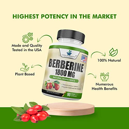 Berberine 1800mg Per Serving, Berberine Supplement, Berberine HCL, Berberine Pills American Standard SupplementsUS supplements