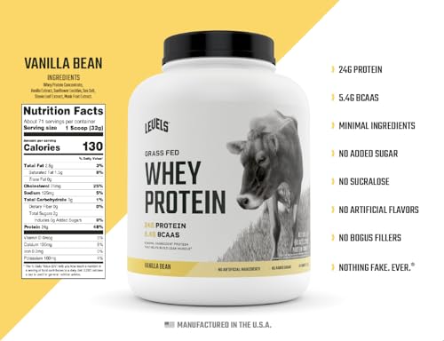 Levels Grass Fed 100% Whey Protein, No Hormones, Vanilla Bean, 5LB Levels NutritionUS supplements