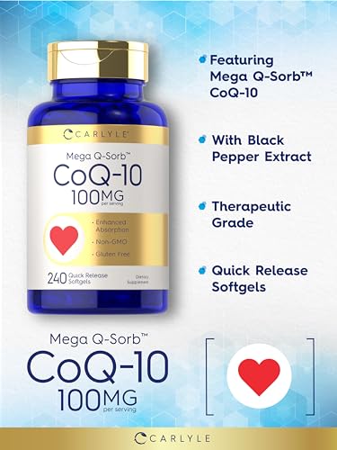 Carlyle CoQ10 100mg | 240 Softgels | Mega Q-Sorb Coenzyme Q-10 | with Black Pepper CarlyleUS supplements