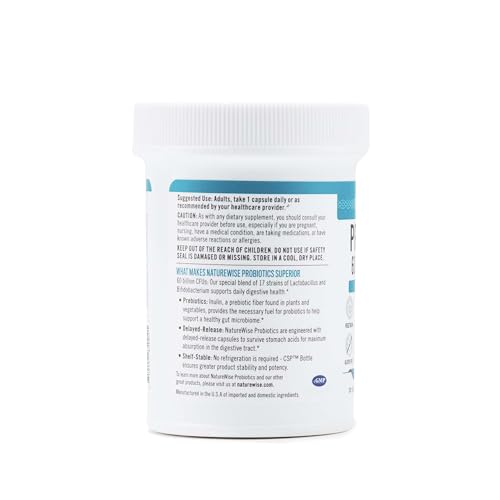 NatureWise Probiotics 60 Billion CFU - 17 Strains + Organic Prebiotics - Immune, Digestive & Gut Health Support for Women & Men - Vegetarian, Gluten-Free, Non-GMO - 30 Capsules[1-Month Supply] NatureWiseAu supplements