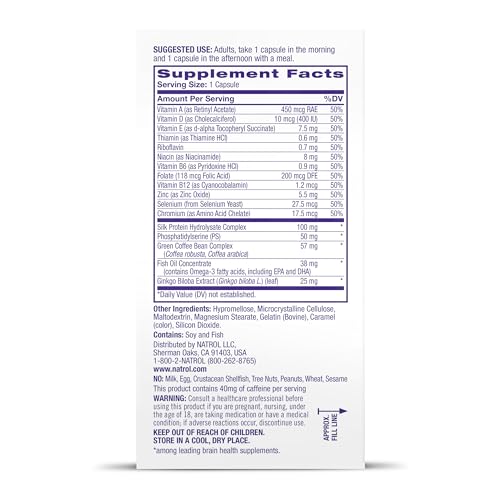 Natrol Cognium Complete, Dietary Supplement for Brain Health, Brain Health Supplements for Adults, 60 Capsules, 30 Day Supply NatrolAu supplements