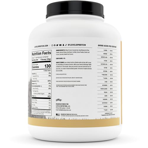 Levels Grass Fed 100% Whey Protein, No Hormones, Cappuccino, 5LB Levels NutritionUS supplements