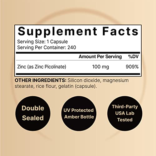 NatureBell Zinc Picolinate 100mg, 480 Count Capsules - Supports Immune System NatureBellUS supplements