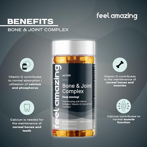 Feel Amazing Bone & Joint Complex Gummies - with Calcium, Vitamin D3 & Marine Collagen - 60 Grapefruit-Flavored Gummies - 30-Day Supply (1) Feel AmazingUS supplements