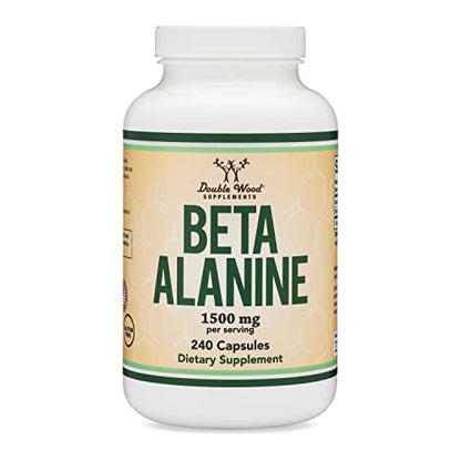 Beta Alanine Powder Capsules (Bulk Jar 240 Pills, 1.5 Gram Servings) Stimulant Free Pre Double Wood SupplementsUS supplements