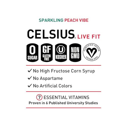 CELSIUS Sparkling Peach Vibe, Functional Essential Energy Drink 12 Fl Oz (Pack of 12) CELSIUSUS supplements