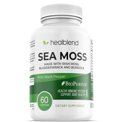 healblend Organic Irish Moss, Bladderwrack, Burdock, & BioPerine - 1405mg with Black Pepper healblendUS supplements