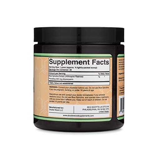Blue Spirulina Powder - Maximum 35% Phycocyanin Content, Superfood Powder from Blue Double Wood SupplementsUS supplements