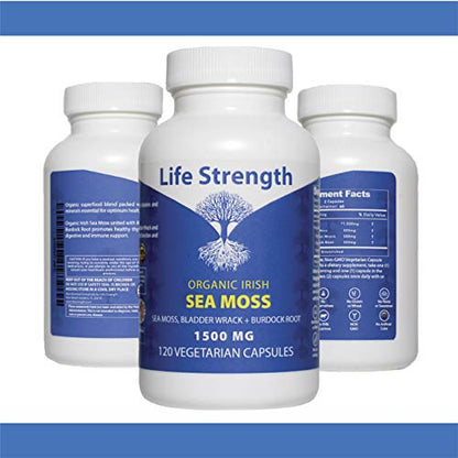 Life Strength Organic Sea Moss 120 CT Wildcrafted Irish Sea Moss and Bladderwrack Burdock Life StrengthUS supplements