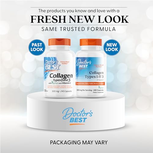 Doctor's Best Collagen Types 1 & 3 with Vitamin C, Non-GMO, Gluten Free, Soy Free, Supports Hair, Skin, Nails, Tendons & Bones, 500 mg, 240 Caps (DRB-00263) Doctor's BESTAu supplements
