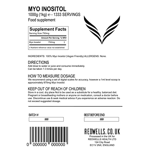 Myo Inositol Powder REDWELLS PCOS & Fertility GMO Free Vegan - 1kg Pack REDWELLSUS supplements